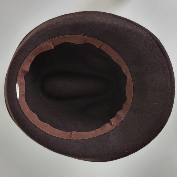 Target Wool Fancy Fedora Hat One Size Brown Guinea Feathers Canvas Satin Trim - Picture 2 of 9